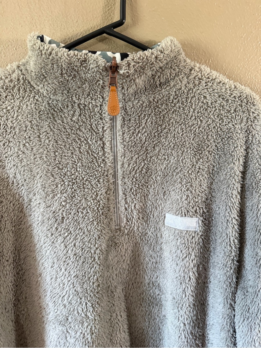 USA Palm Reversible Sherpa 1/4 Zip Pullover Jacket - Gray Fleece / Camo - Medium